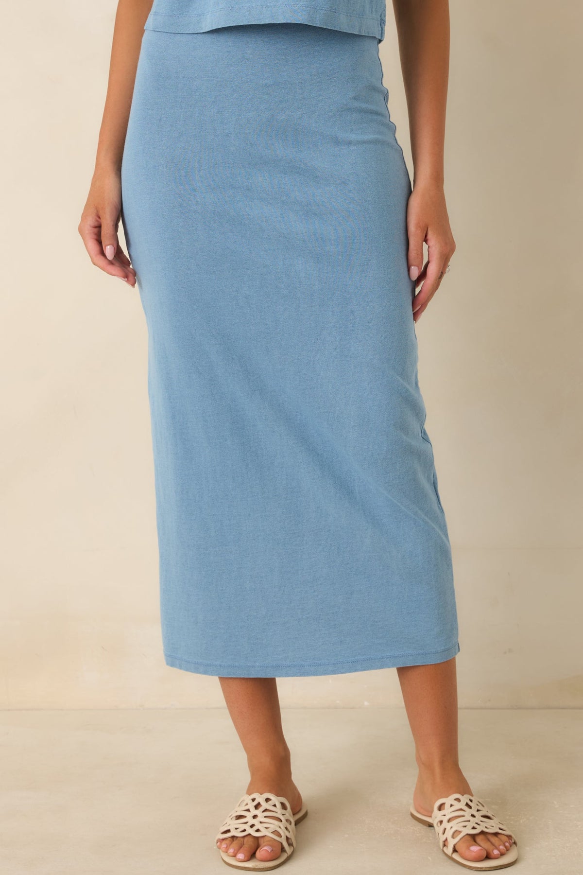 Z Supply Gail Washed Indigo Cotton Jersey Denim Midi Skirt