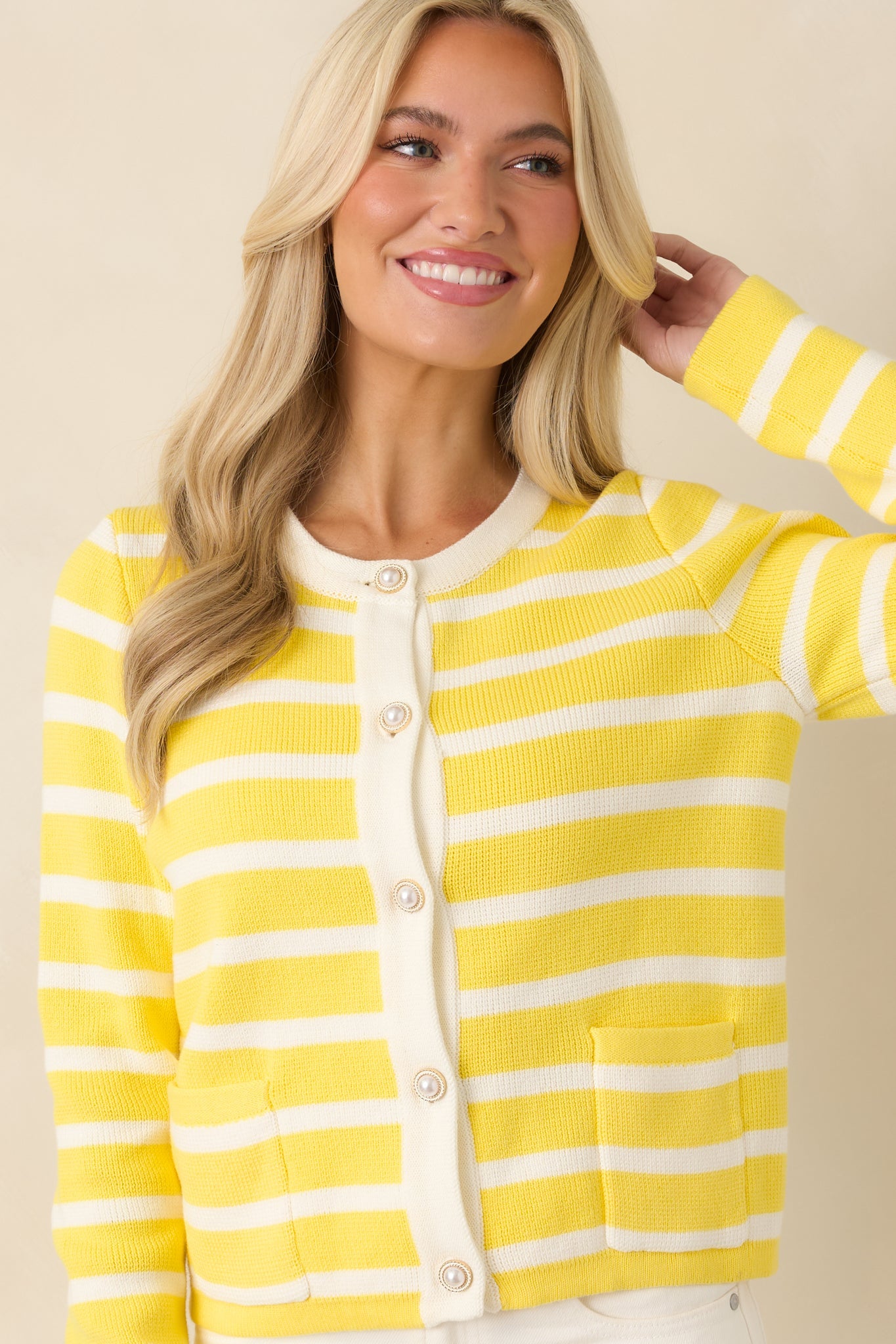 Prosperina Kennedy Sunshine Yellow Stripe Cotton Cardigan