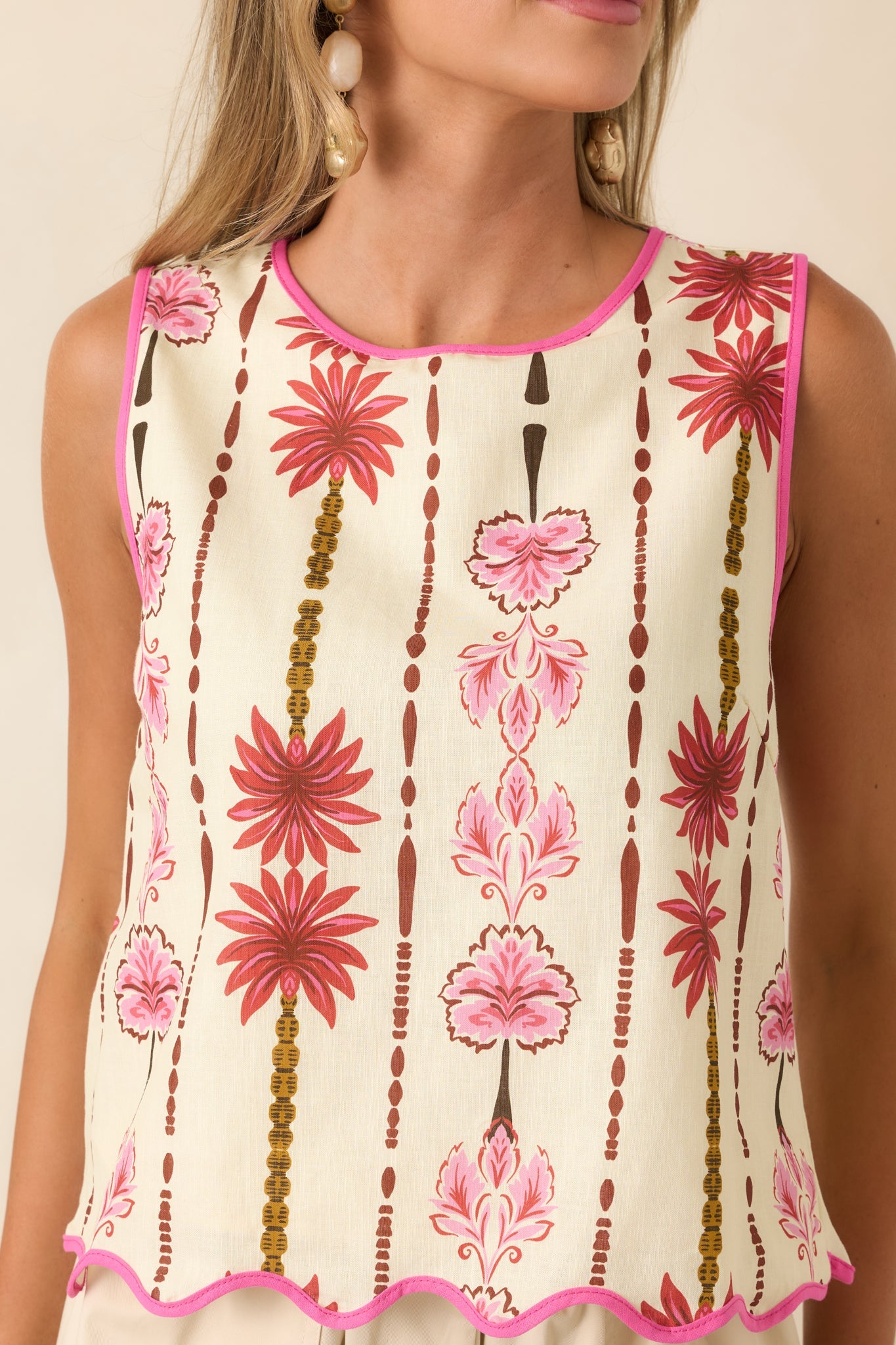 One More Sunset Pink Floral Cotton Linen Top