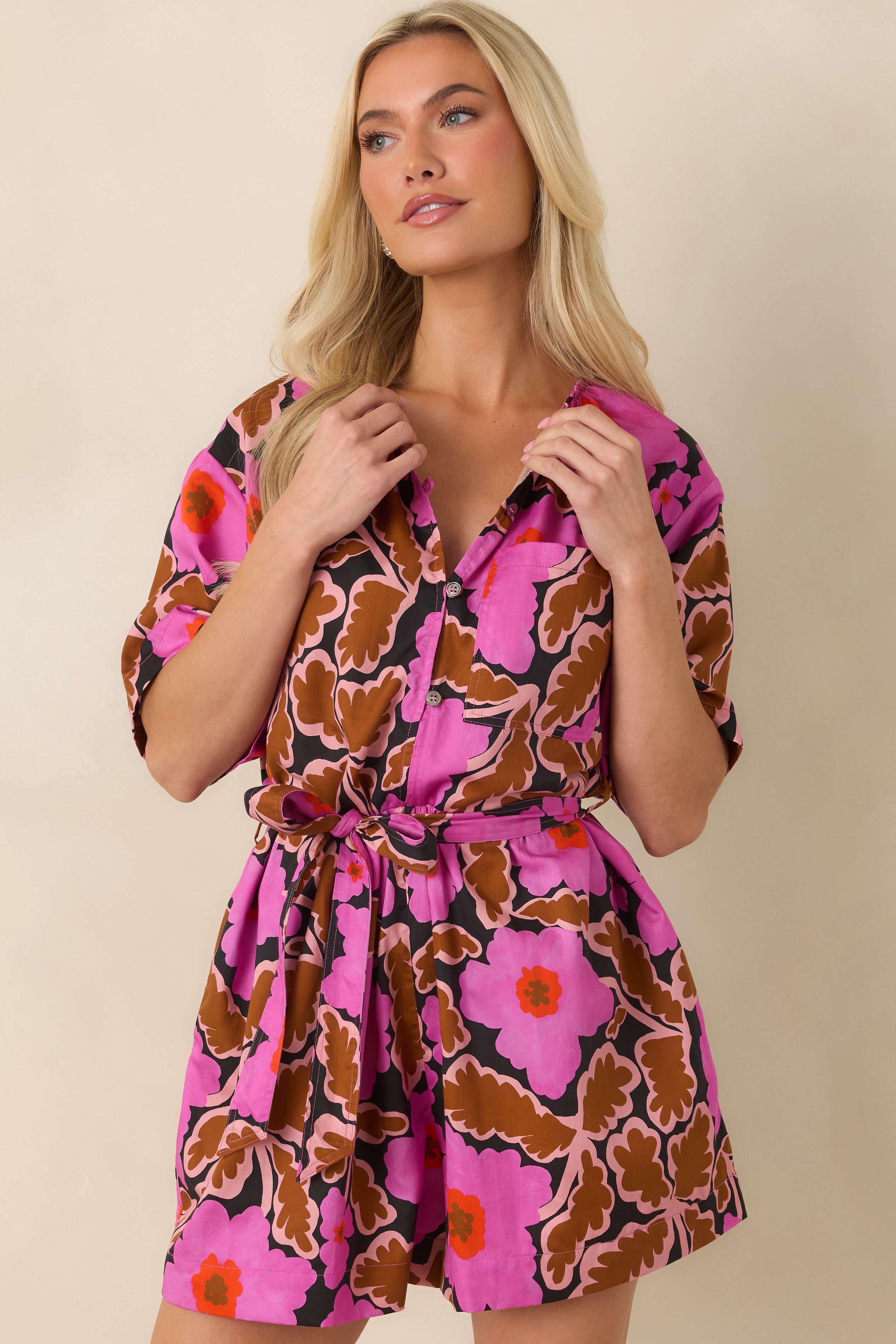 FRNCH Salvinia Vitoria Fuchsia Multi Floral Cotton Blend Playsuit