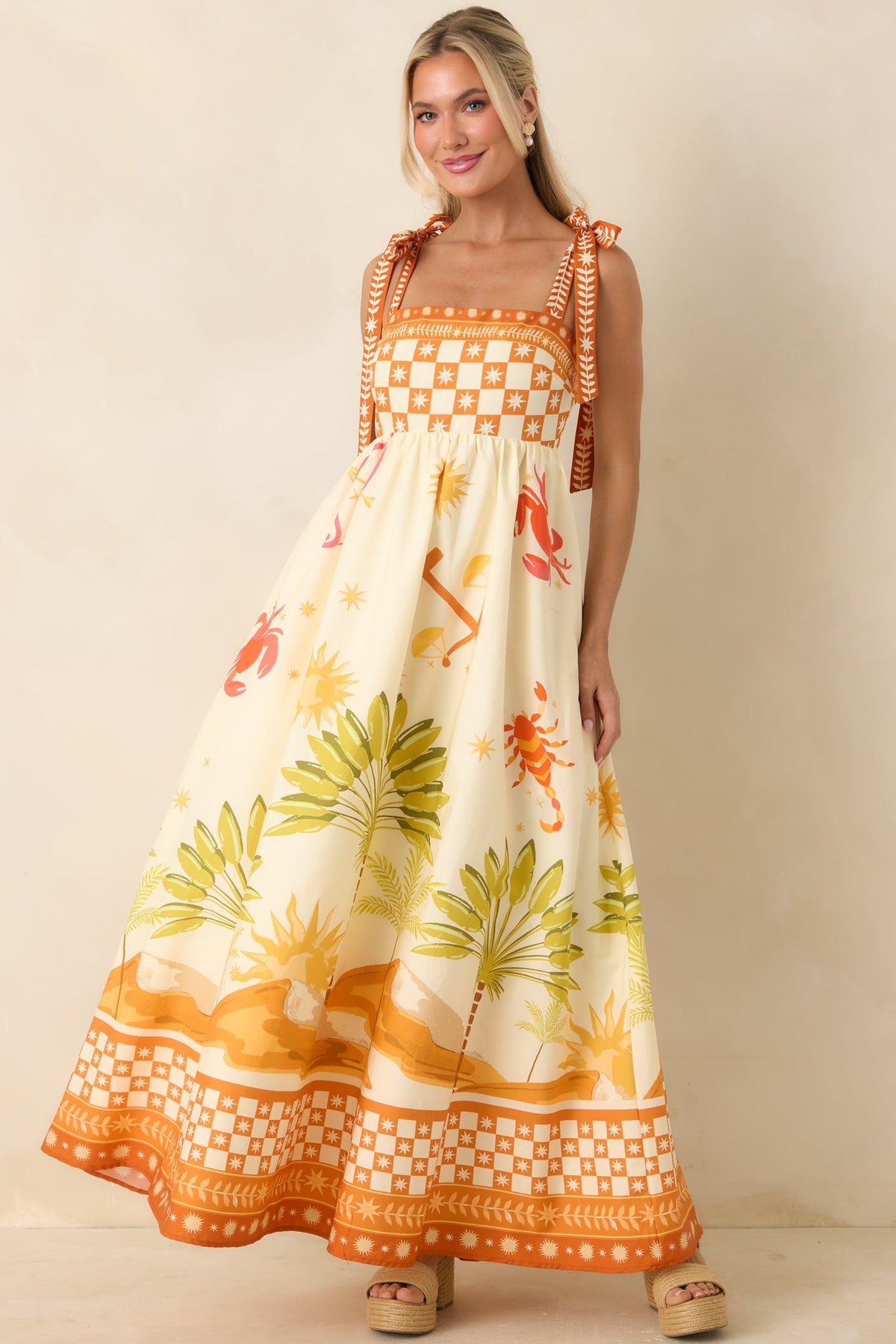 Born for the Beach Ivory Multi Tropical Zodiac Print Cotton Maxi Dress