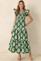 Where the Sun Goes Green Multi Cotton Fish Pattern Maxi Dress