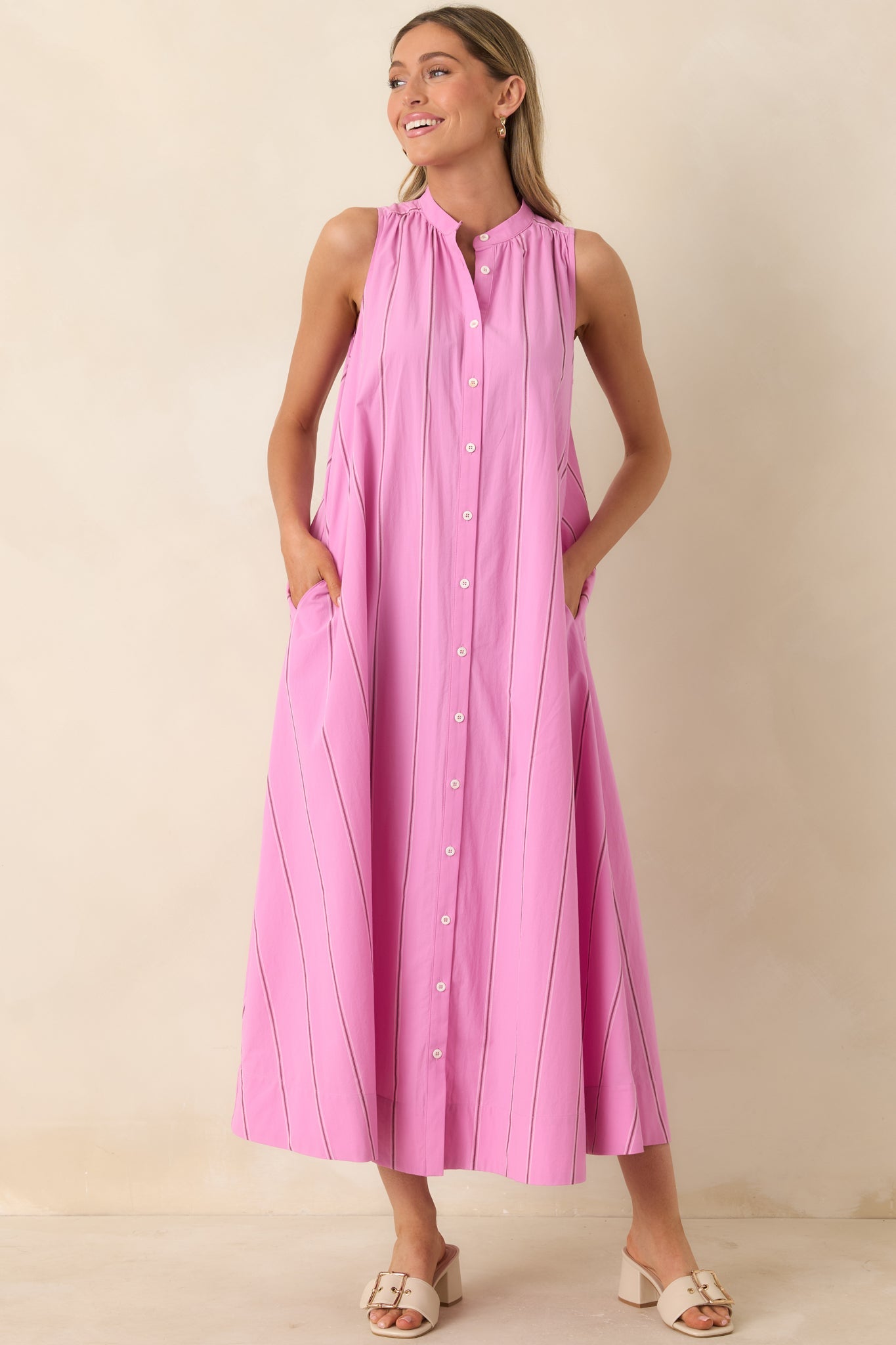 FRNCH Teahupoo Pink Stripe Cotton Maxi Dress