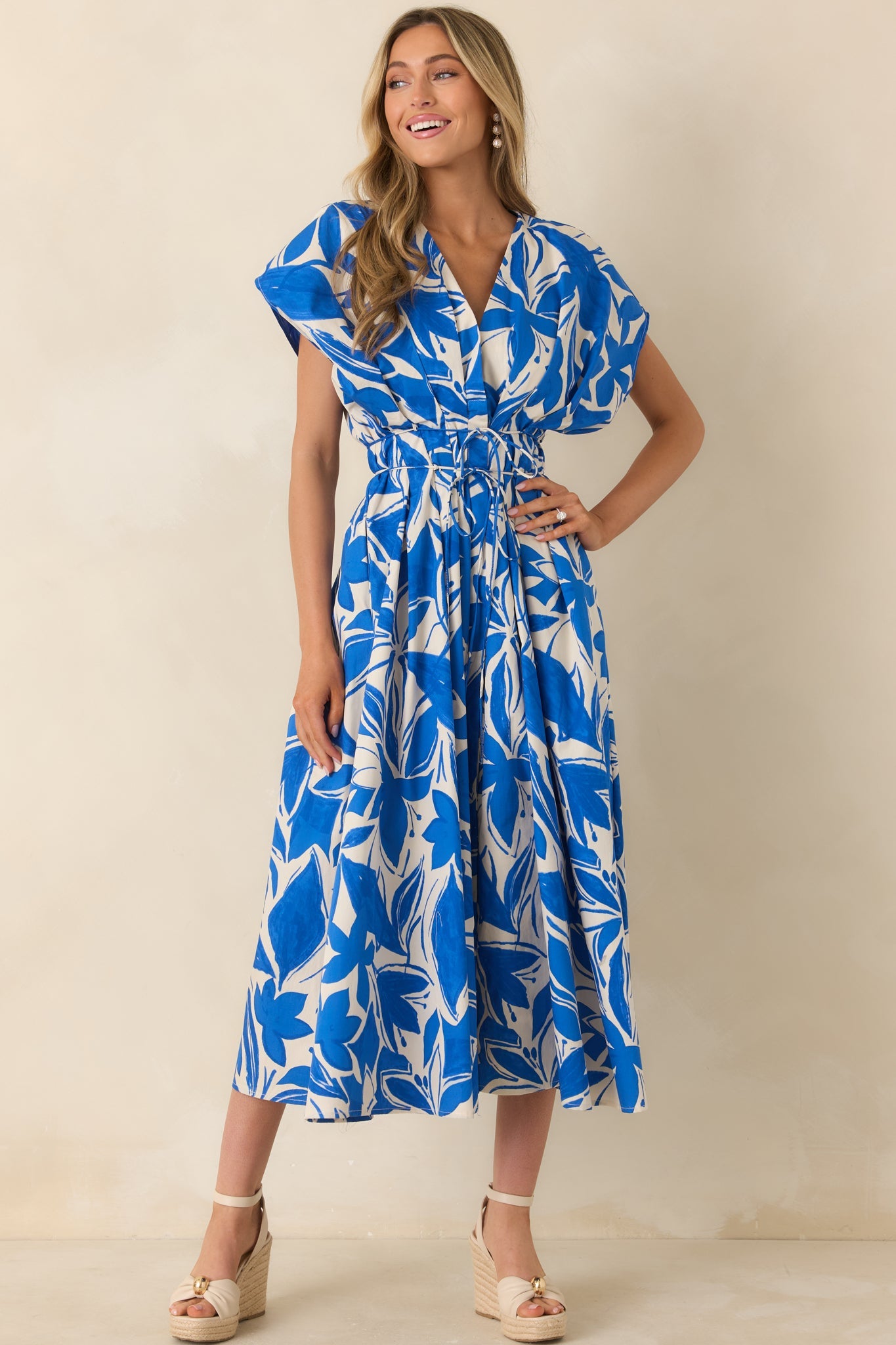 Far From Here Blue & Ivory Floral Print Cotton Maxi Dress