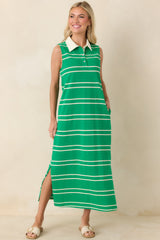 Polished Play Green Stripe Cotton Sleeveless Maxi Dress