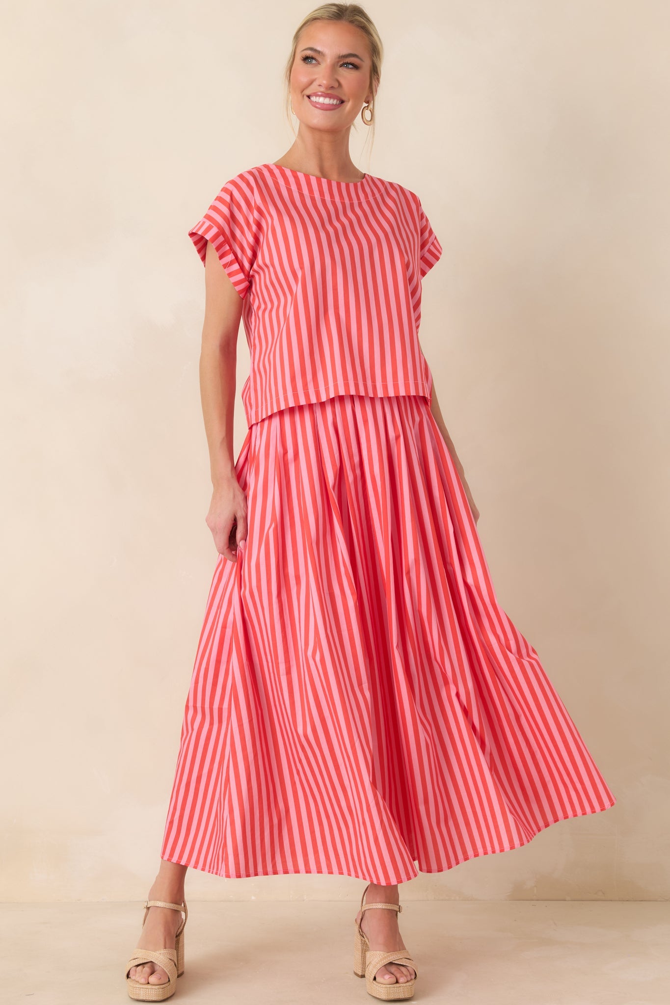 Making Moves Orange & Pink Stripe Cotton Maxi Skirt
