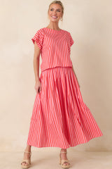 Making Moves Orange & Pink Stripe Cotton Maxi Skirt