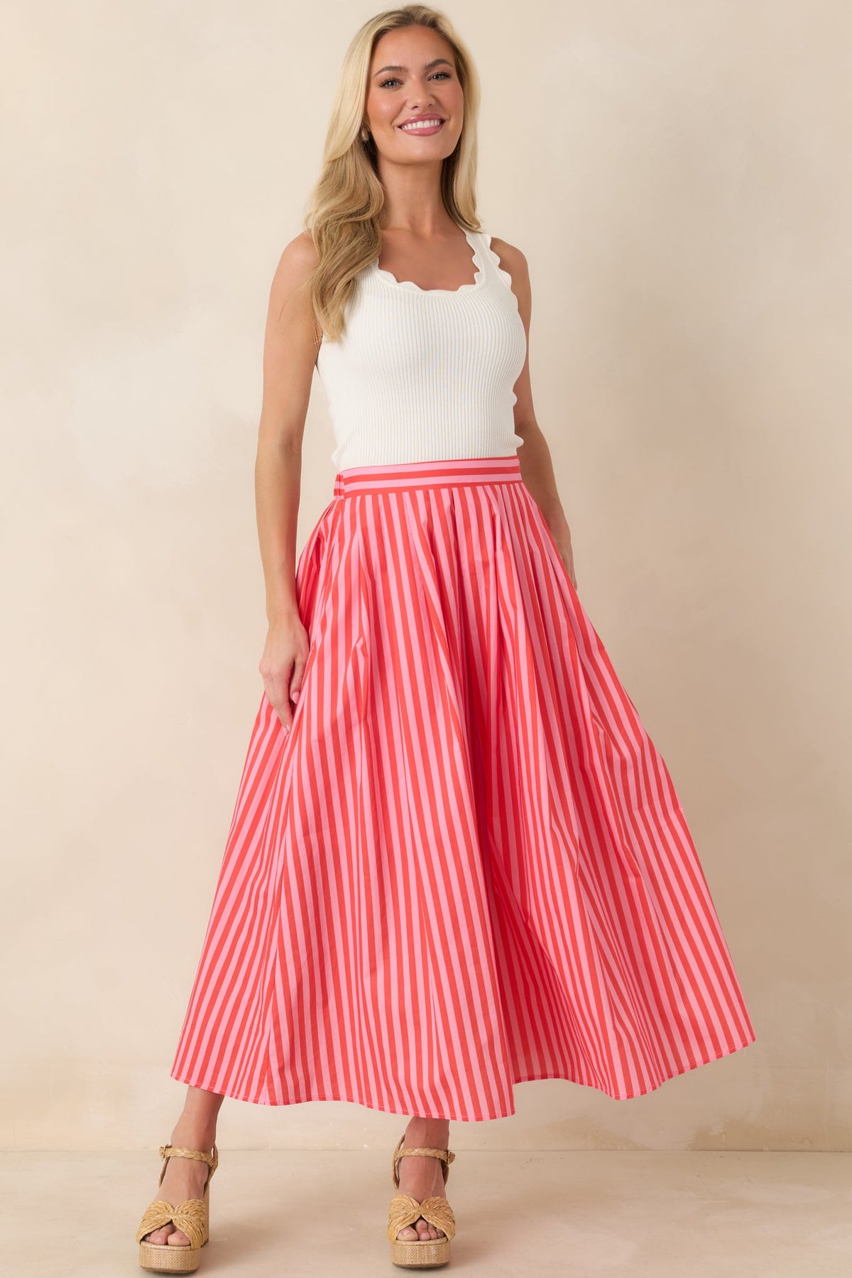 Making Moves Orange & Pink Stripe Cotton Maxi Skirt