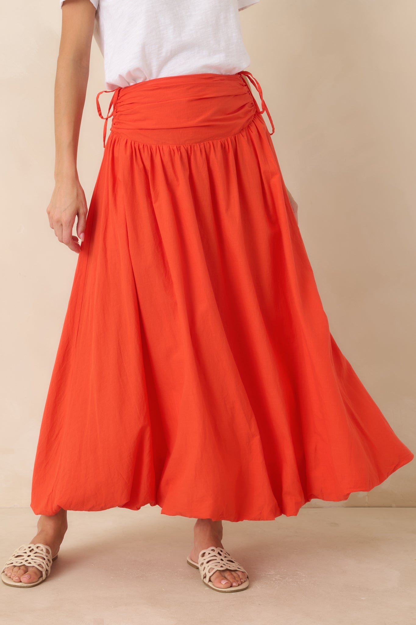FRNCH Costabile Coral Orange Cotton Gathered Maxi Skirt