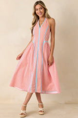 Poolside Poetry Poppy Red Stripe Contrast Halter Midi Dress