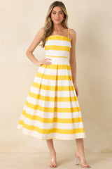 Couldn't Be Happier Yellow Stripe Cotton Sleeveless Midi Dress