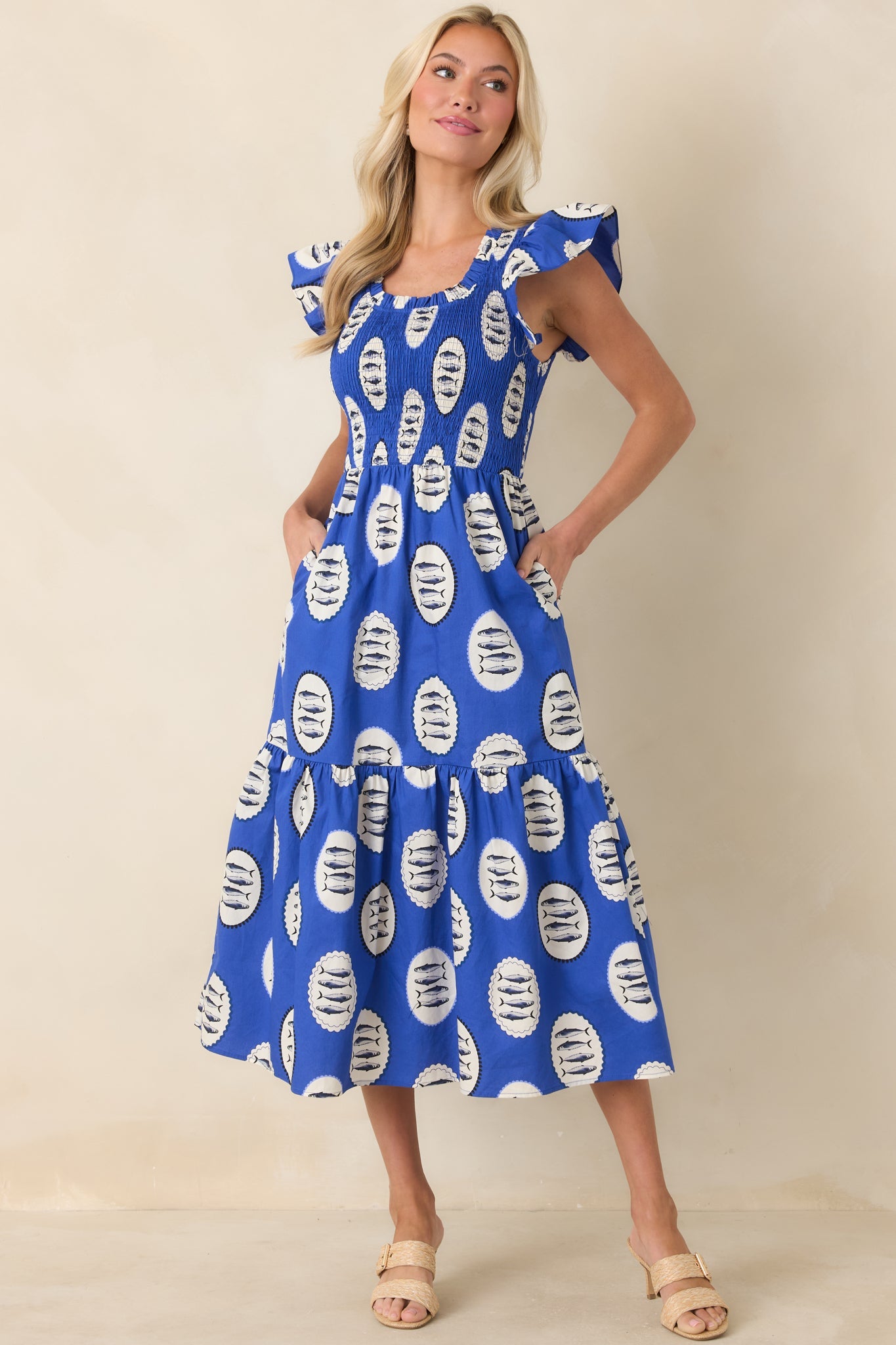 Catch of the Day Royal Blue Multi Cotton Tiered Maxi Dress