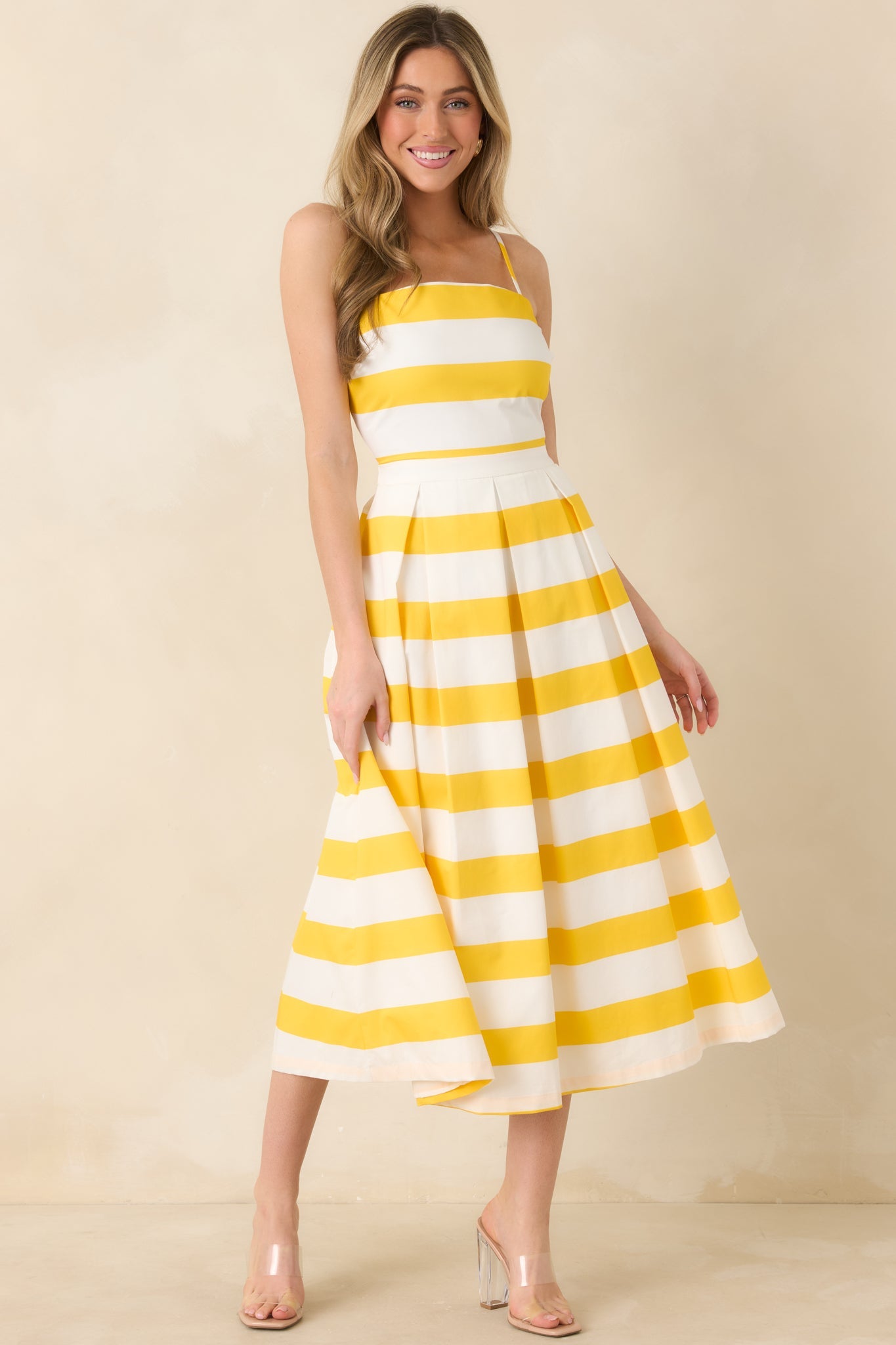 Couldn't Be Happier Yellow Stripe Cotton Sleeveless Midi Dress