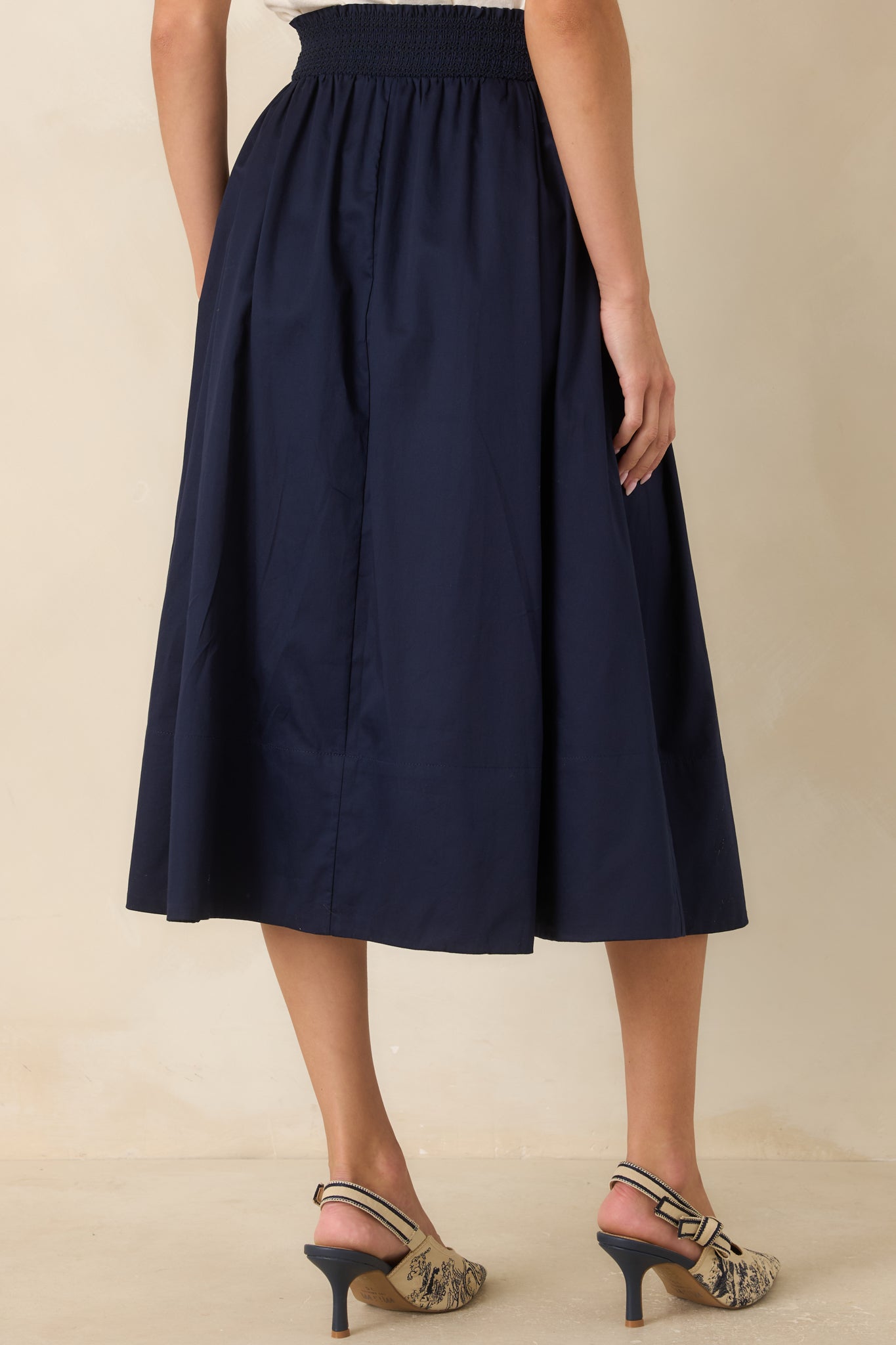 Worth Mentioning Navy Belted Cotton Midi Skirt