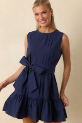 Prosperina Quinn Navy Pleated Cotton Mini Dress