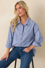 Just What You Wanted Navy Stripe Cotton Button Up Shirt
