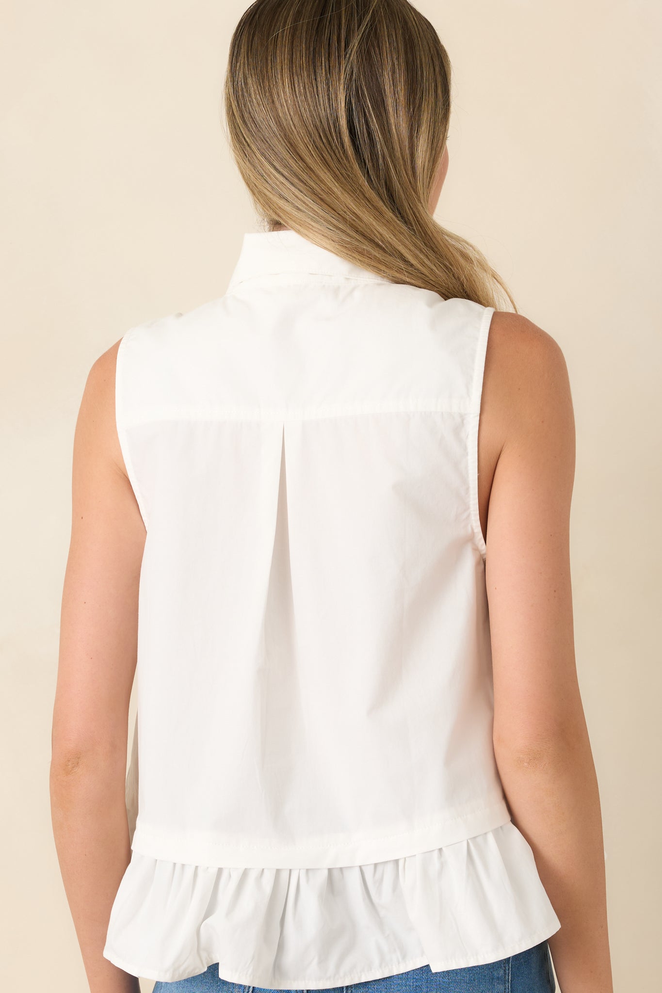 Charm School White Cotton Sleeveless Tie Neck Top
