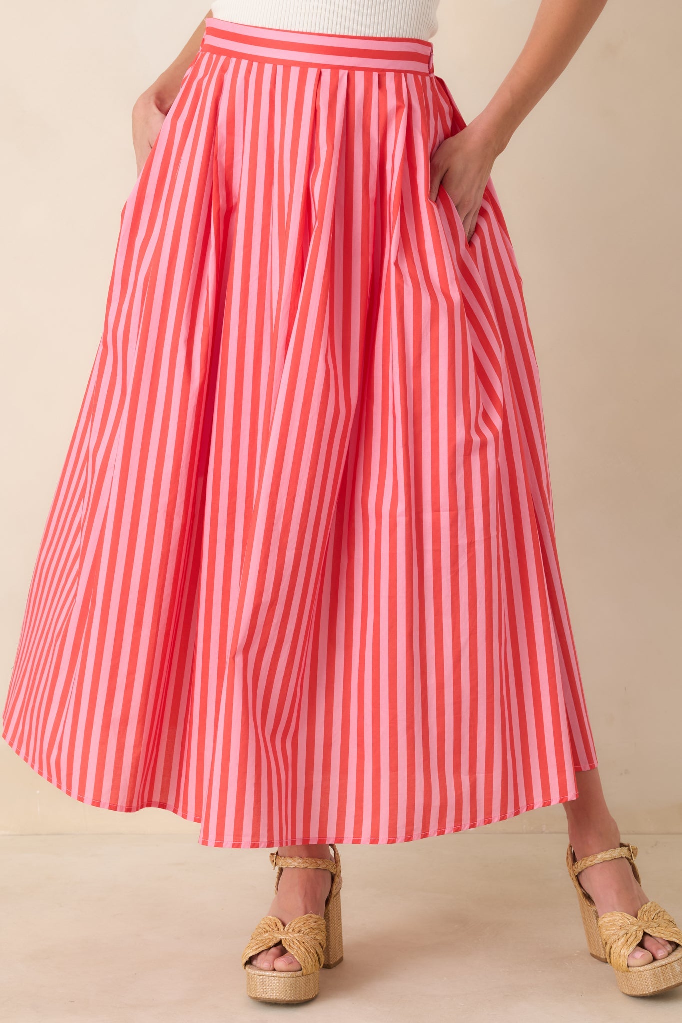 Making Moves Orange & Pink Stripe Cotton Maxi Skirt