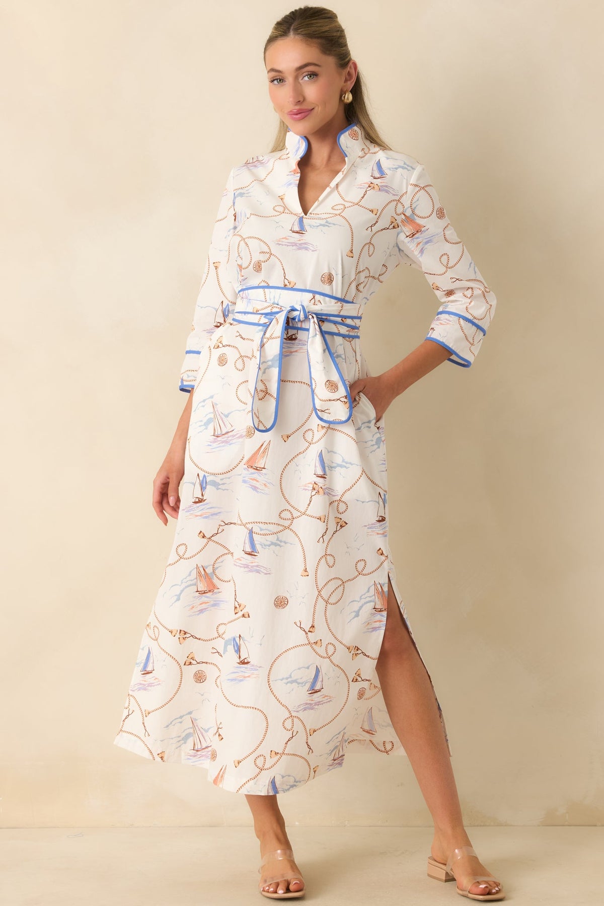 Prosperina Matilda Ivory Multi Cotton Nautical Maxi Dress
