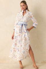 Prosperina Matilda Ivory Multi Cotton Nautical Maxi Dress