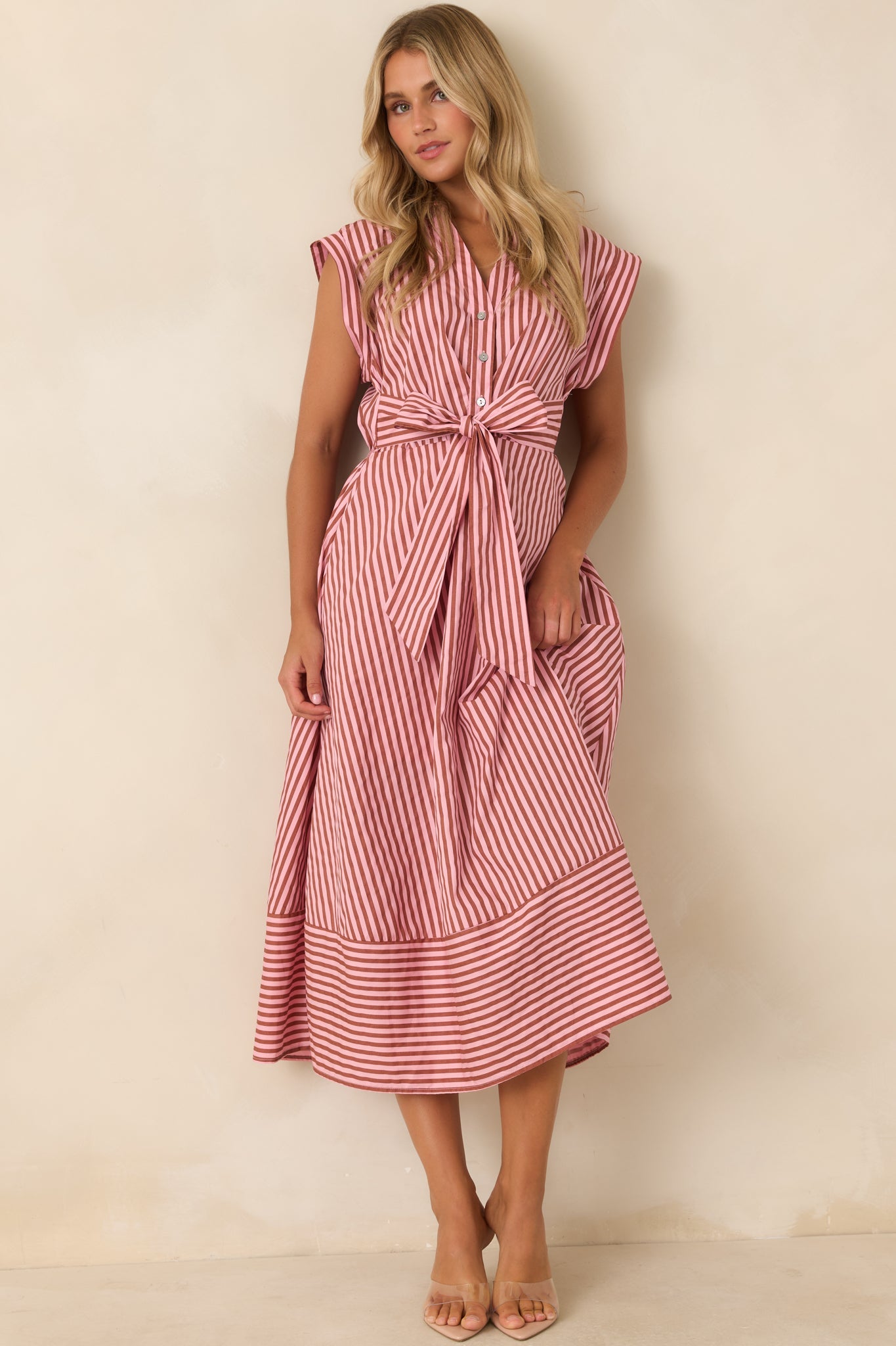 Lunch on the Riviera Pink Stripe Cotton Midi Dress