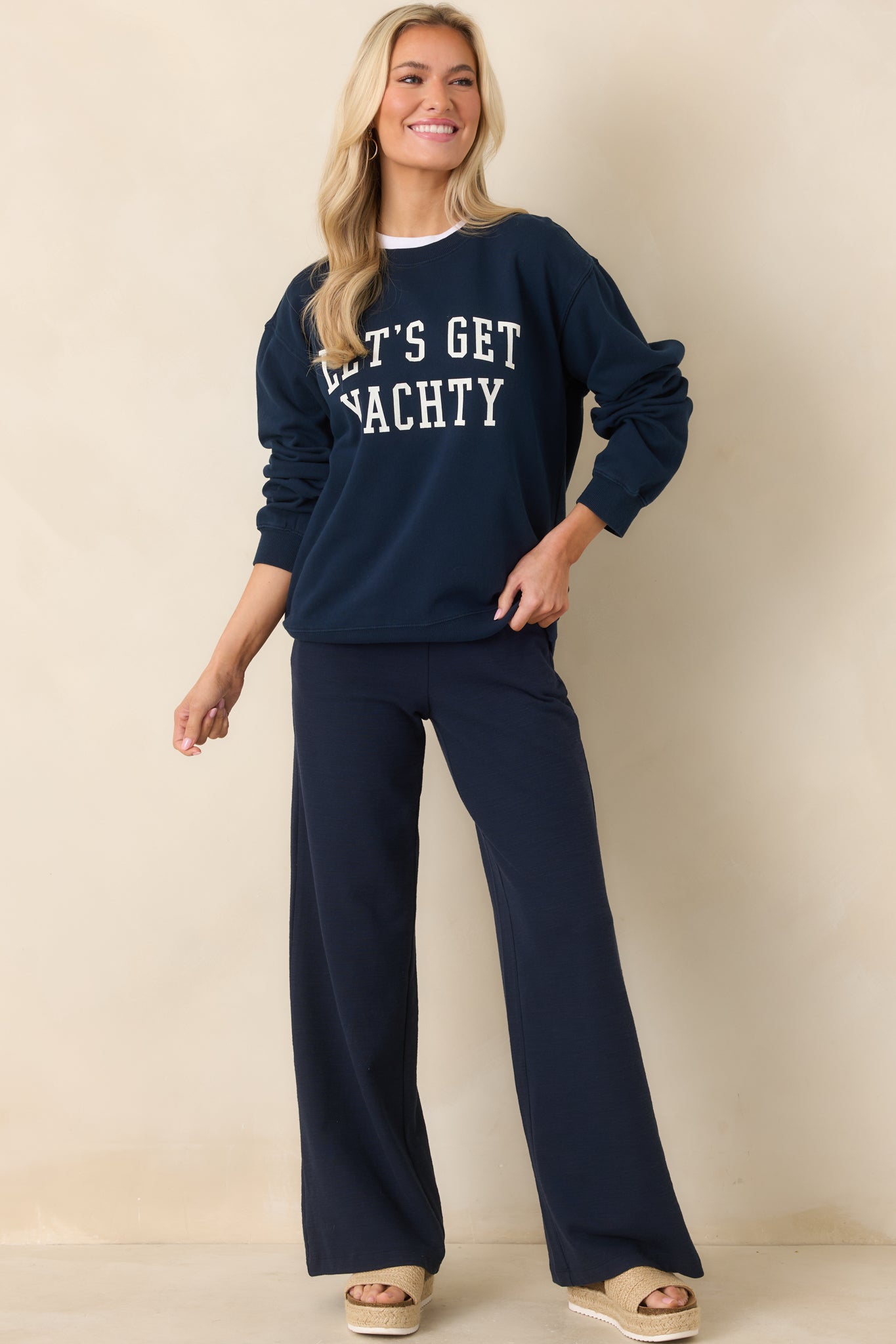 Z Supply Navy Blue Cotton Yachty Boyfriend Sweatshirt