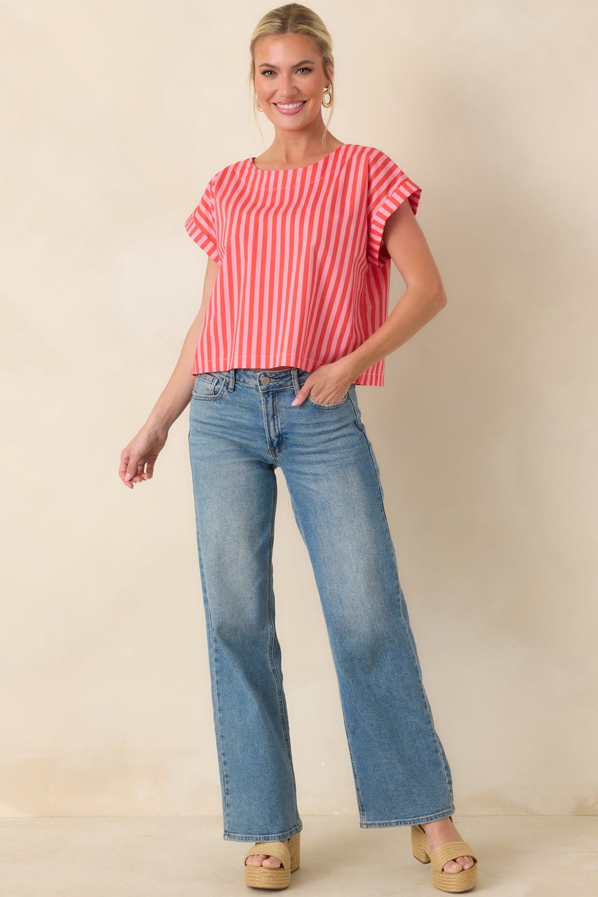 Making Moves Orange & Pink Stripe Boxy Cotton Top