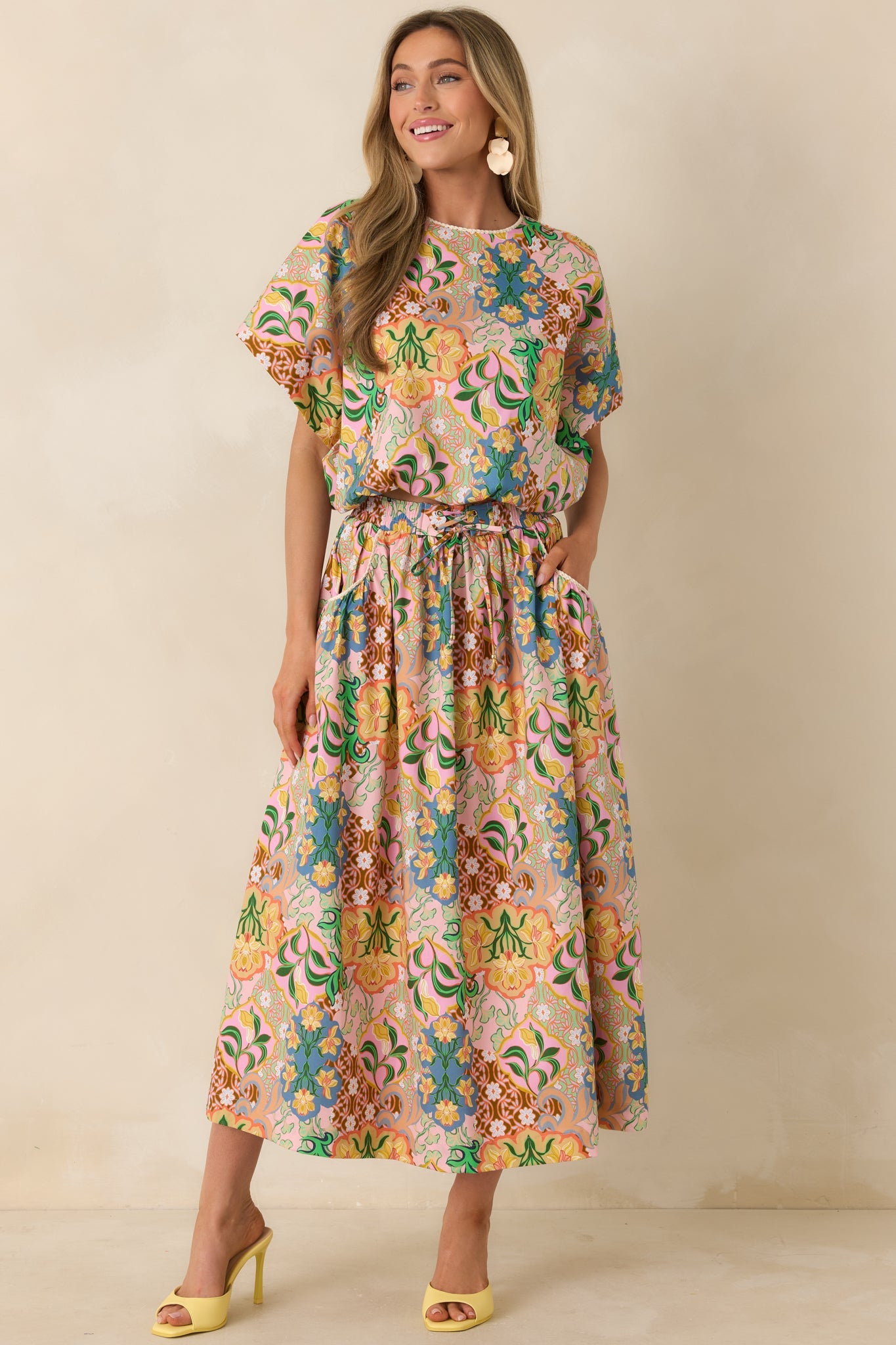 Find Me in Florence Pink Multi Floral Cotton Balloon Hem Top
