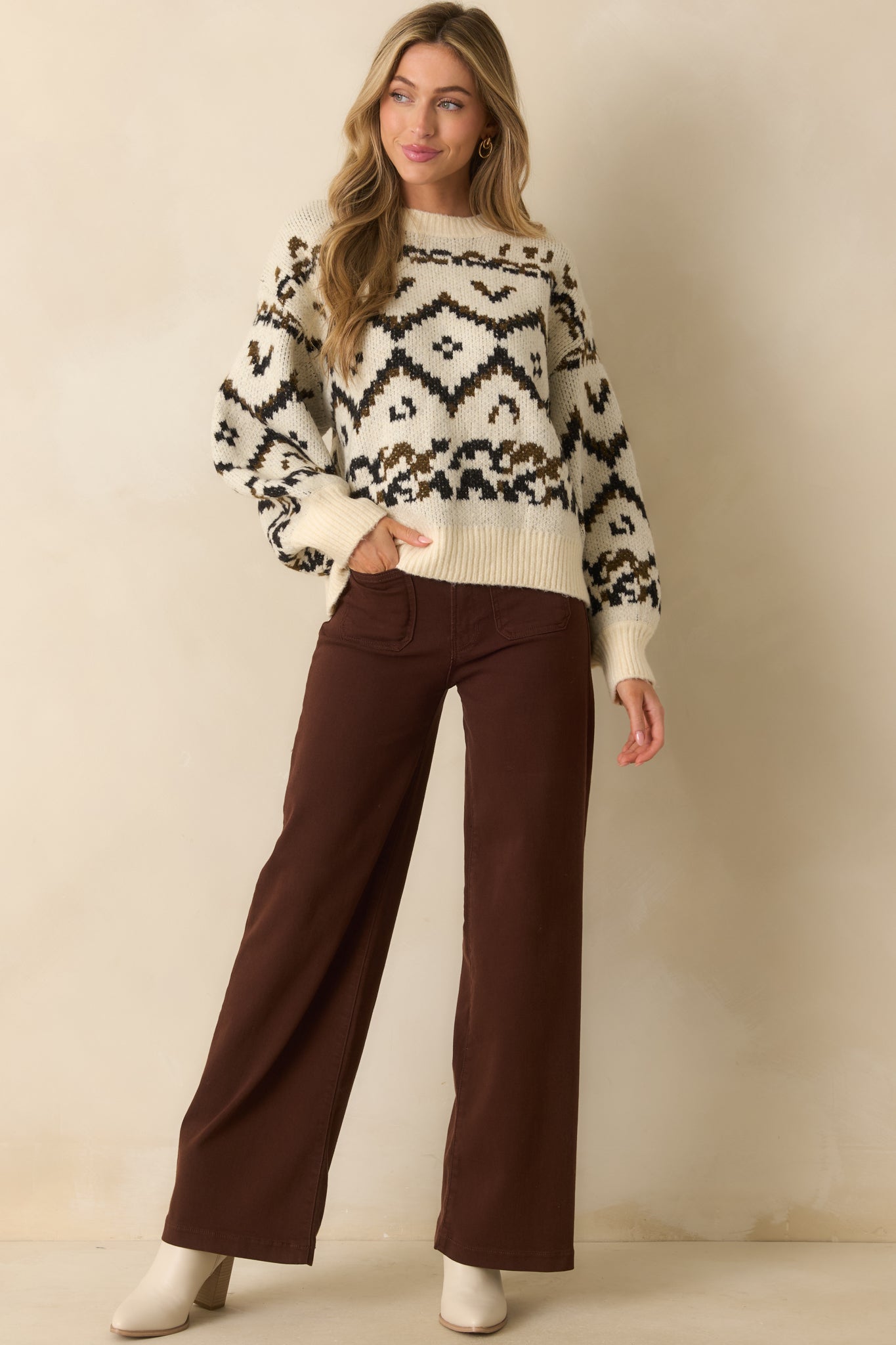 Start Of Something New Ivory Multi Fair Isle Knit Crewneck Sweater