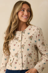 Just My Bouquet Cream Multi Floral Tapestry Button Front Jacket
