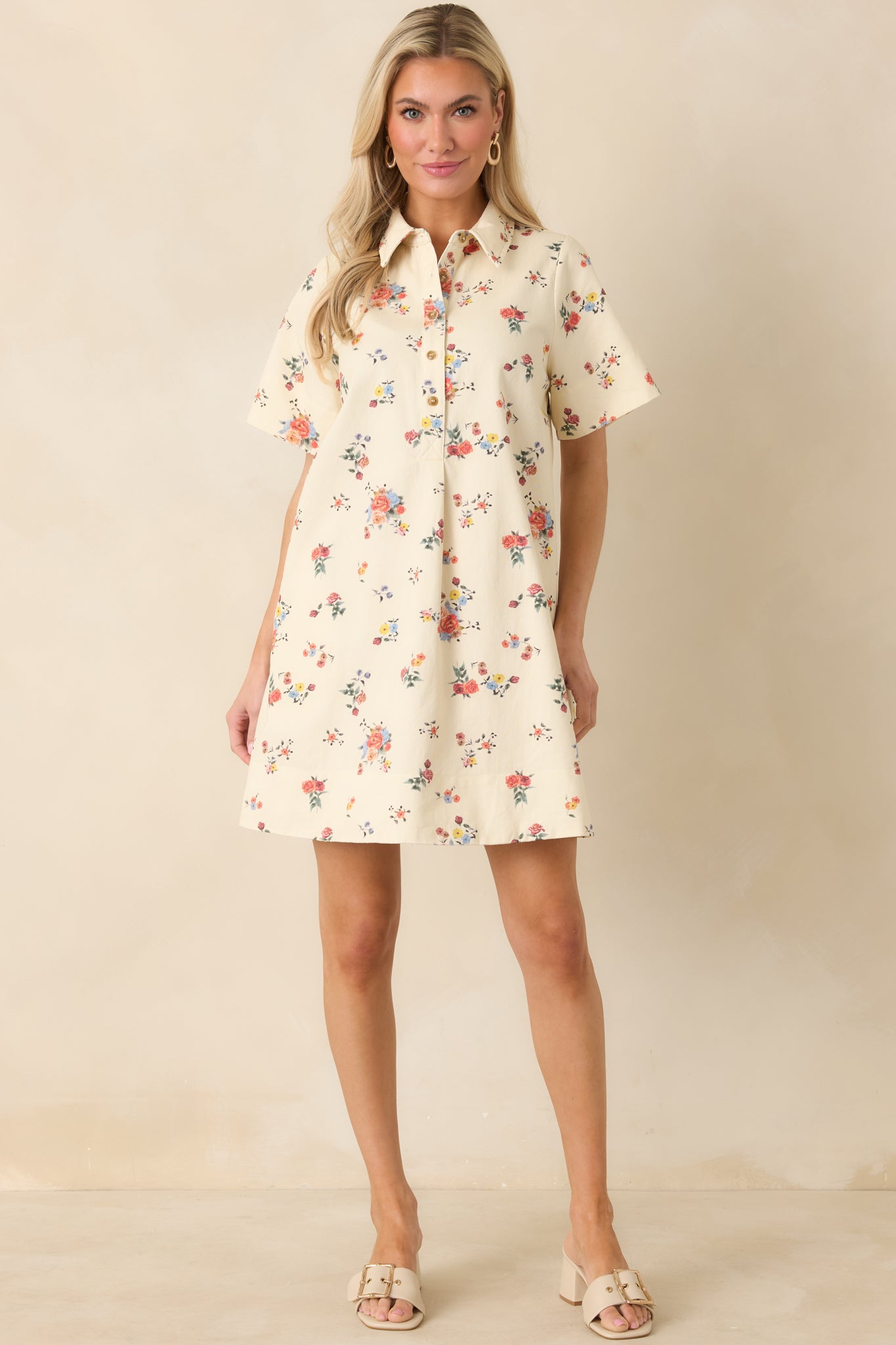 Just Around the Corner Ivory Multi Floral Cotton Mini Dress
