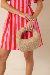 Let's Go Girls Natural Woven Crescent Hand Bag