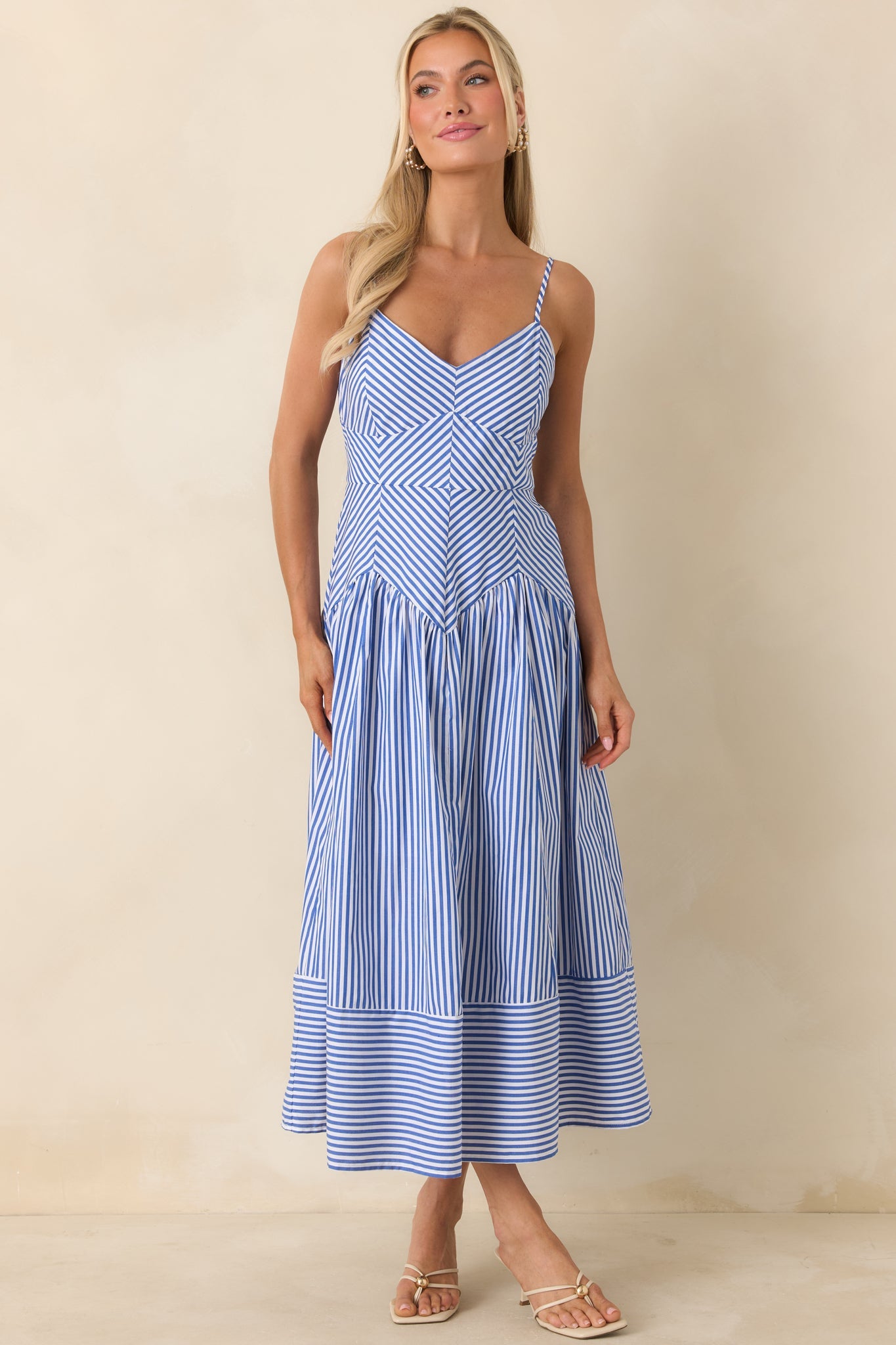 From All Angles Blue & White Stripe Cotton Midi Dress