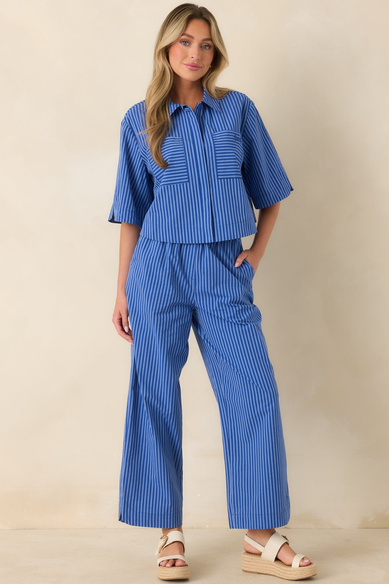 FRNCH Annunziata Electric Blue Cotton Stripe Pants