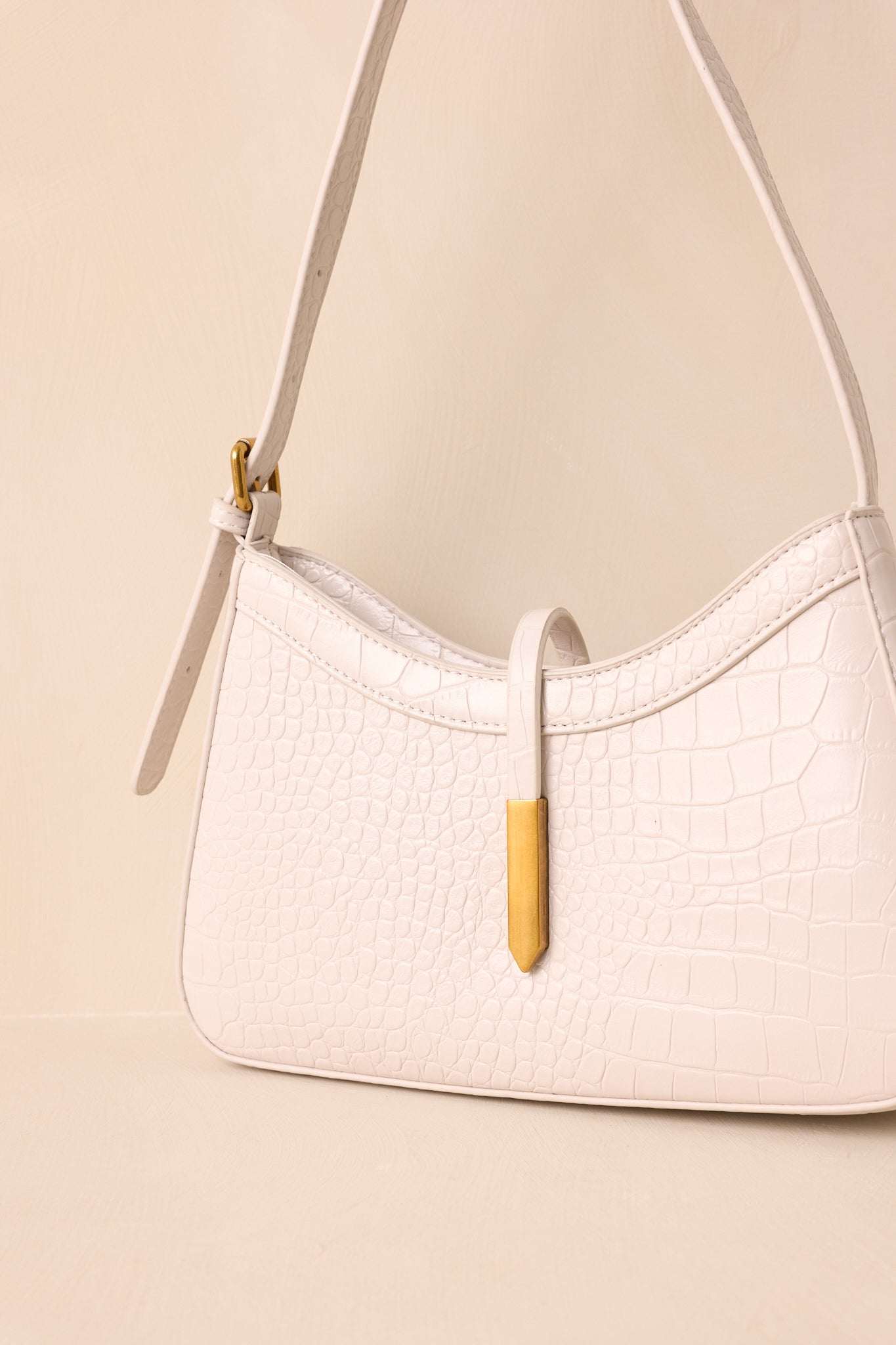 Worth The Risk Ivory Croc Embossed Faux Leather Handbag