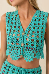 MINKPINK Oceane Turquoise Crochet Crop Top