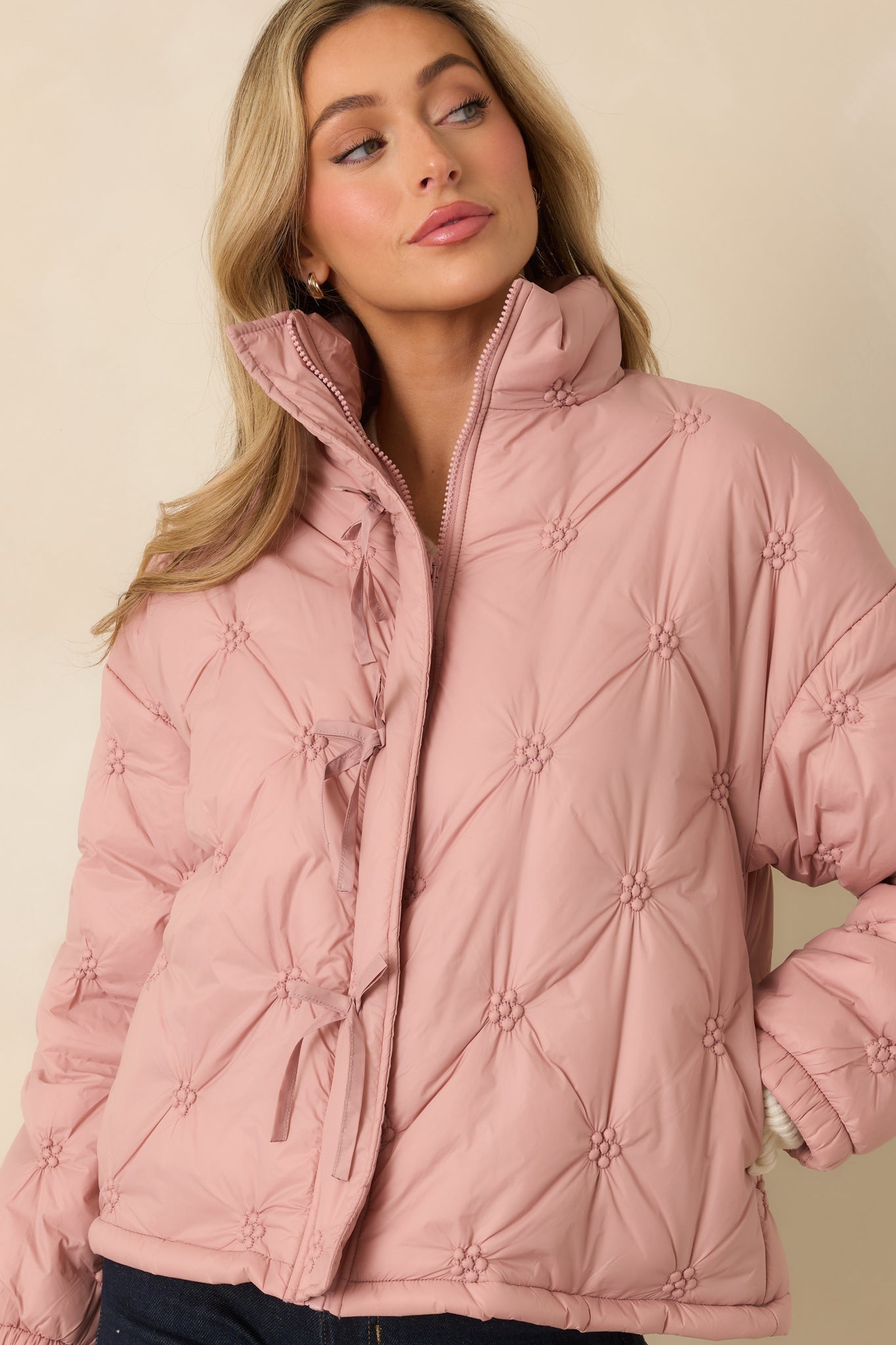 Wrapped Up In You Blush Pink Quilted Puffer Jacket