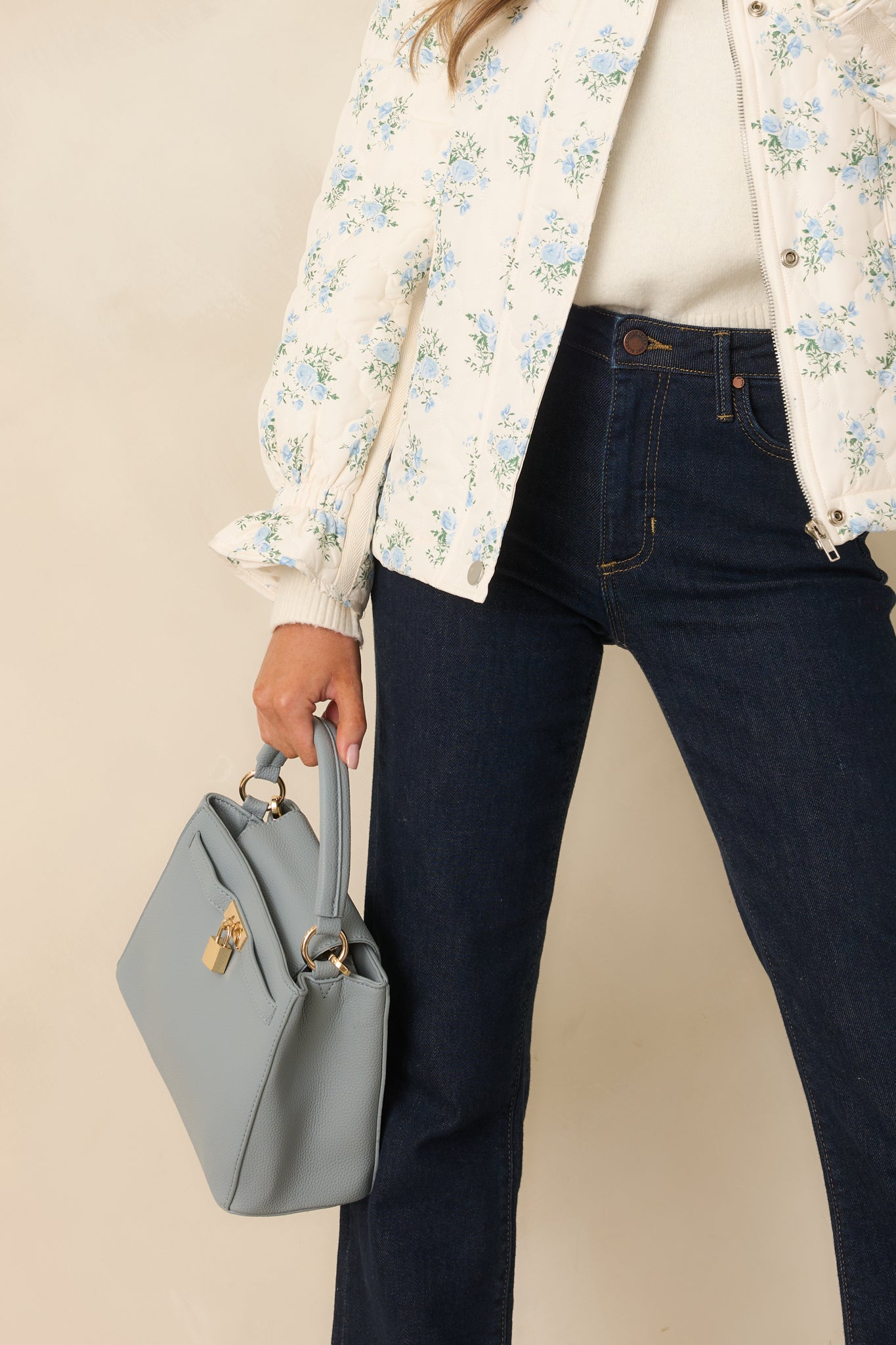 Lock It In Dusty Blue Faux Leather Lock Detail Handbag