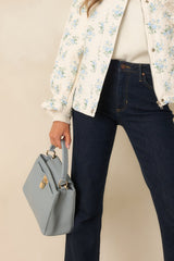 Lock It In Dusty Blue Faux Leather Lock Detail Handbag