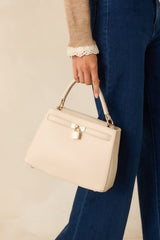 Lock It In Nude Faux Leather Lock Detail Handbag
