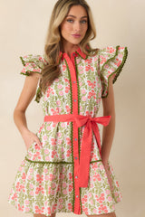 Missing The Point Coral Pink Floral Cotton Button Front Mini Dress