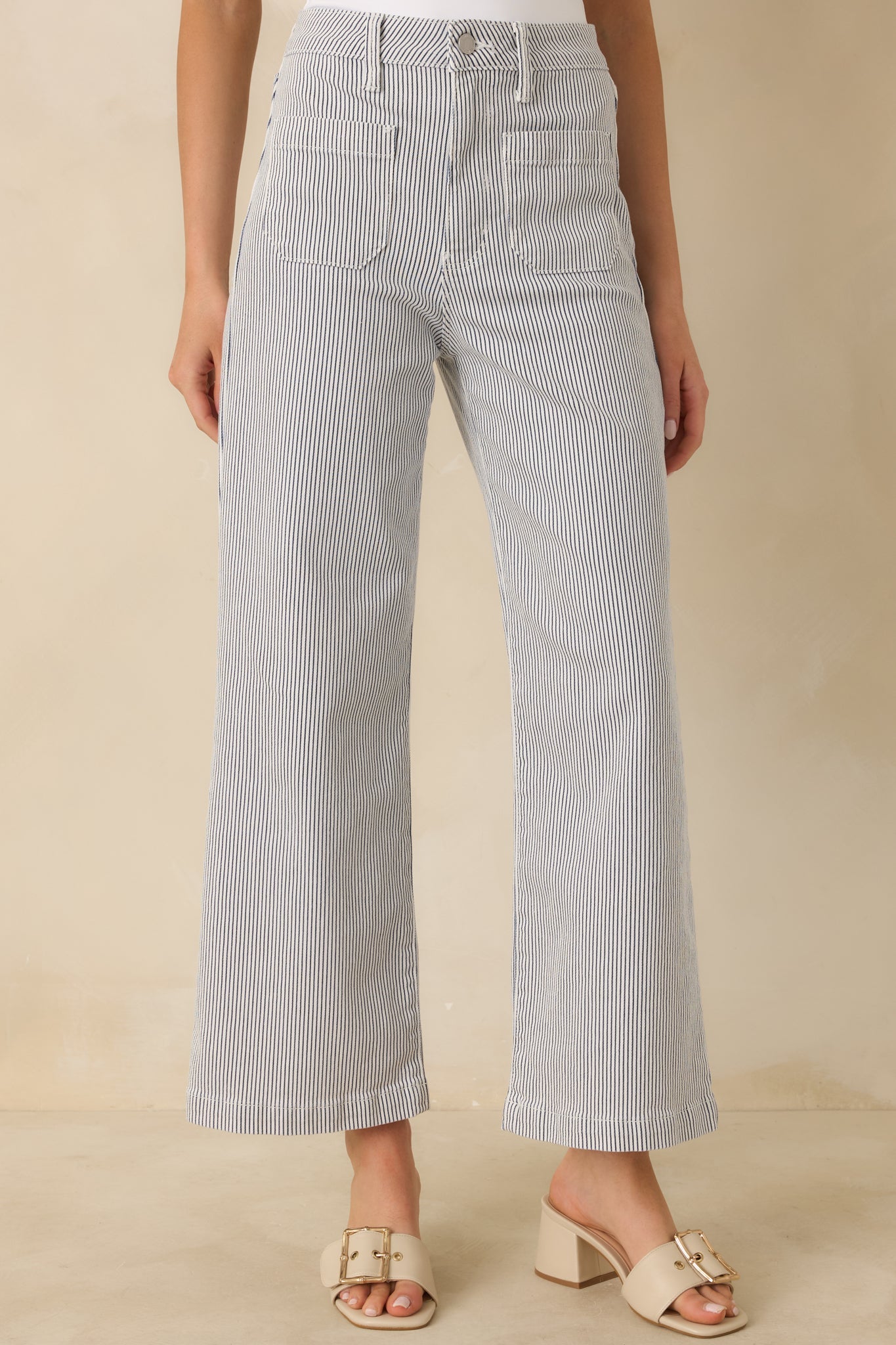 Right Where We Are Navy Stripe Cotton High Waisted Wide Leg Jeans