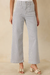 Right Where We Are Navy Stripe Cotton High Waisted Wide Leg Jeans