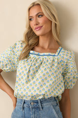 Right Where You Are Blue Floral Cotton Puff Sleeve Top