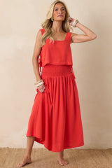 Paradisa Calista Sangria Red Linen Blend Side-Tie Crop Top