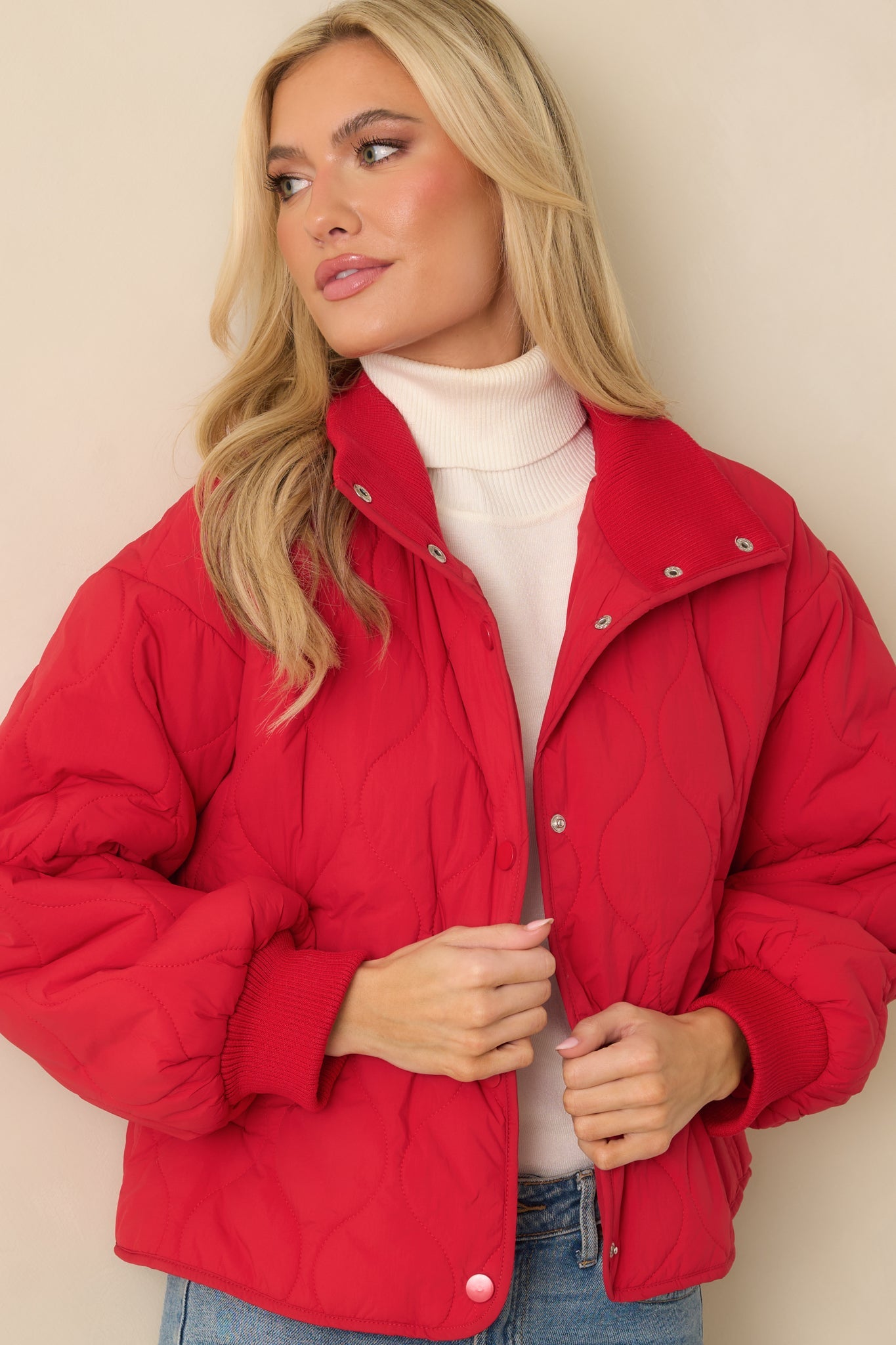 Just Between Us Red Quilted Button-Up Jacket