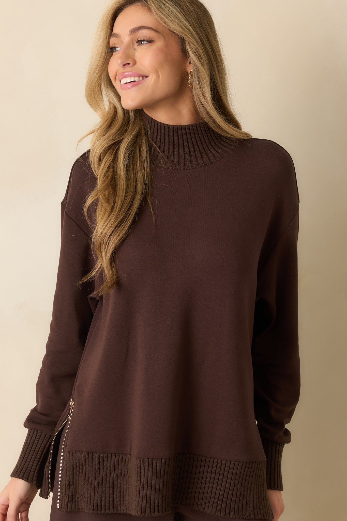 Z Supply Dark Brown Sable Luxe Mock Neck Top