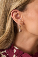 Early Morning Sunrise Gold Textured Brown Stone Drop Earrings