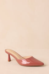 Here We Are Rose Pink Patent Faux Leather High Heel Mules