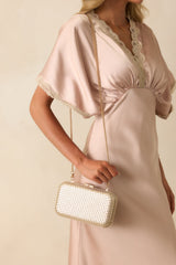 Truth Be Told Gold Metallic Woven Structured Clutch Handbag